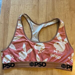 PSD Pink & Cream Bunny Logo Racerback Sports Bra
